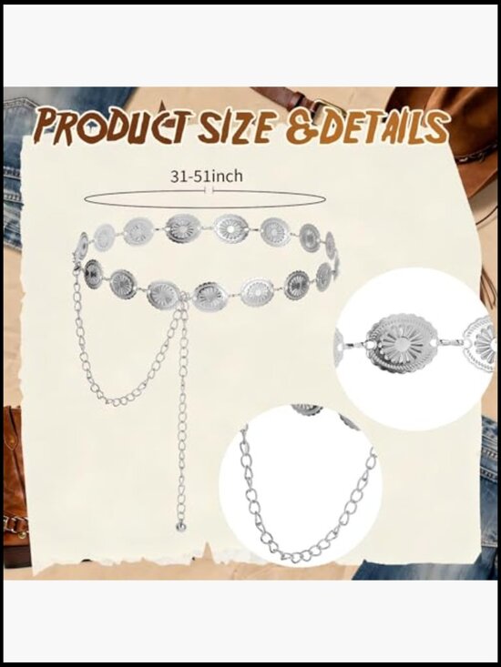 2 Pcs Cowboy Hat and Metal Belt Western Outfit Set Unisex Adult main image 5